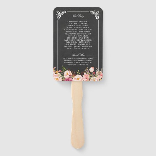  krijtbord rustiek bloemenbruiloft programma handwaaier (Achterkant)