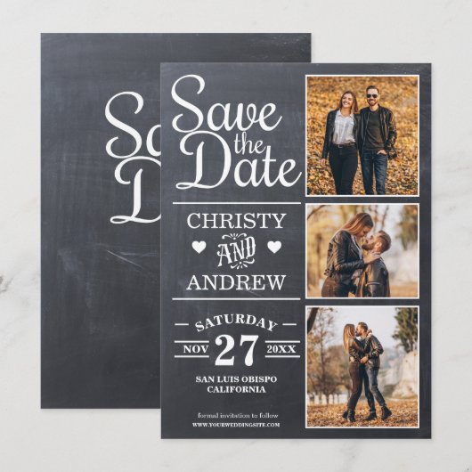 Krijtbord rustieke fotocollage save the date (Voorkant / Achterkant)