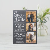 Krijtbord rustieke fotocollage save the date (Staand voorkant)