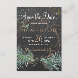 Krijtbord rustieke winterkrans opslaan datum bruil save the date