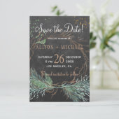 Krijtbord rustieke winterkrans opslaan datum bruil save the date (Staand voorkant)