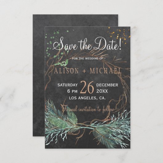 Krijtbord rustieke winterkrans opslaan datum bruil save the date (Voorkant / Achterkant)