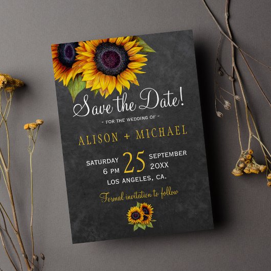 Krijtbord rustieke zonnebloemen sparen de datum br save the date