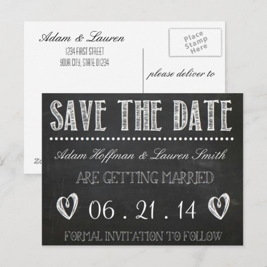 Krijtbord Save the Date Briefkaart (Voorkant / Achterkant)