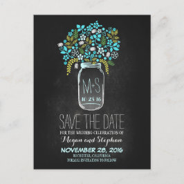 Krijtbord save the date - Floral Mason Jar Aankondigingskaart