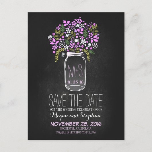 Krijtbord save the date - Floral Mason Jar Aankondigingskaart (Voorkant)
