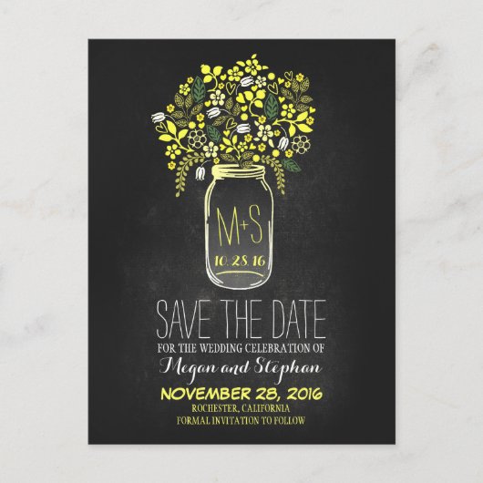 Krijtbord save the date - Floral Mason Jar Aankondigingskaart (Voorkant)