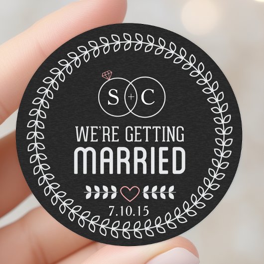 Krijtbord Save The Date Schattig Monogram Ronde Sticker