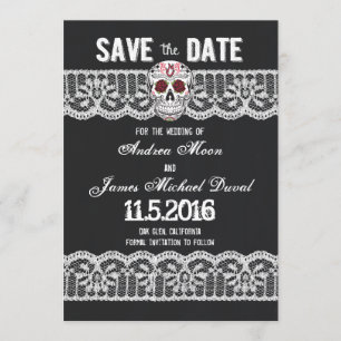 Krijtbord Skull & Lace 5" x 7" Save the Date kaart
