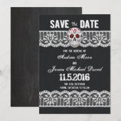 Krijtbord Skull & Lace 5" x 7" Save the Date kaart (Voorkant / Achterkant)