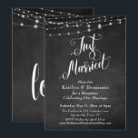 Krijtbord Slingerlichten Net Getrouwd Receptie Kaart<br><div class="desc">Deze verfijnde maar rustieke trouwreceptiekaart heeft een textuur achtergrondafbeelding van een krijtbord, die is overlayd met een grafische afbeelding van snoeren met witte twinkelende lichtjes. Ik heb een elegant, kronkelend script lettertype gebruikt om grafische afbeeldingen te maken van de woorden "Just Married"; aan de achterkant heb ik het woord "liefde"...</div>