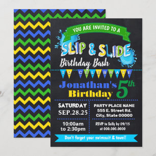 Krijtbord Slip en slide verjaardag bash blauw fees Kaart