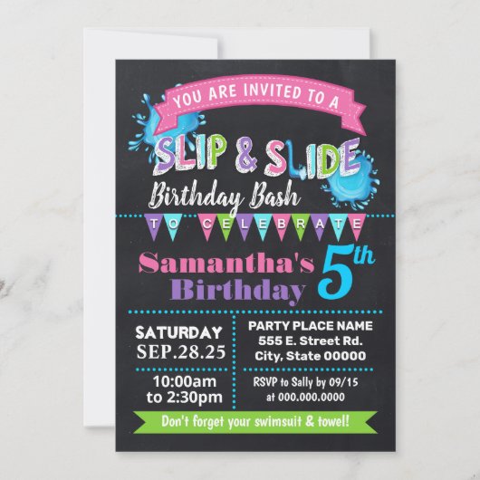 Krijtbord Slip en slide verjaardag bash roze feest Kaart (Voorkant)