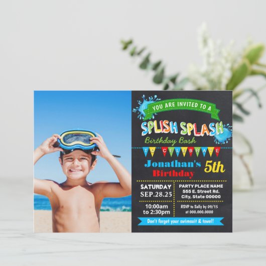 Krijtbord splash verjaardag bash party kaart (Staand voorkant)