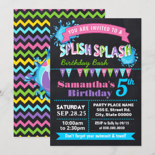Krijtbord Splish splash verjaardag bash roze feest Kaart