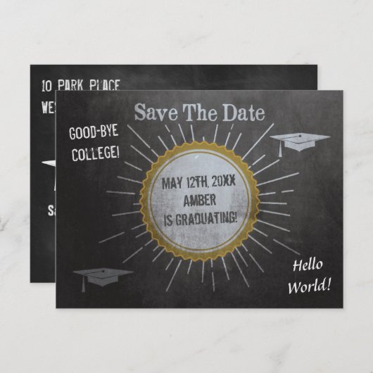  Krijtbord Star Burst Afstuderen Opslaan Aankondigingskaart (Voorkant / Achterkant)
