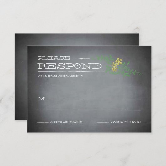 Krijtbord Stencil Gele reactie RSVP Kaartje (Voorkant / Achterkant)