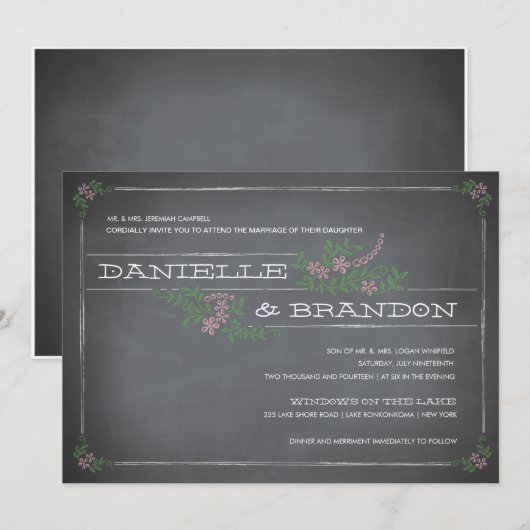 Krijtbord Stencil Roze bruiloft uitnodiging (Voorkant / Achterkant)