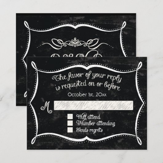 Krijtbord stijl Landelijke Krul Typografische Uitn RSVP Kaartje (Voorkant / Achterkant)