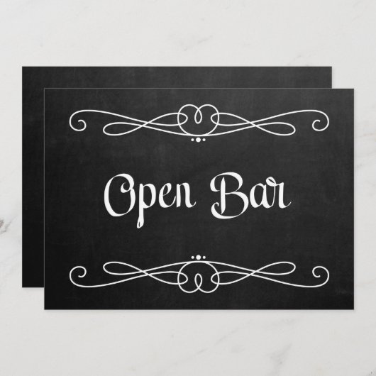 Krijtbord stijl "Open Bar" Trouwbord Kaart (Voorkant / Achterkant)