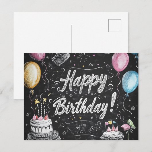 Krijtbord stijl verjaardagsontwerp briefkaart (Voorkant / Achterkant)