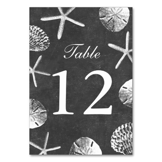 Krijtbord Strand Thema Schelpen Tafel Nummers Kaart (Voorkant)
