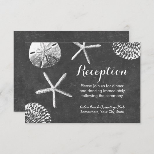 Krijtbord Strand Thema Schelpen Trouwreceptie Informatiekaartje (Voorkant / Achterkant)