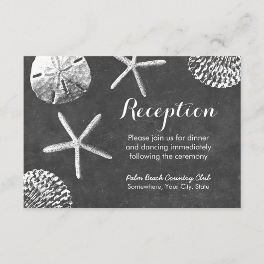 Krijtbord Strand Thema Schelpen Trouwreceptie Informatiekaartje (Voorkant)