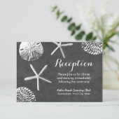 Krijtbord Strand Thema Schelpen Trouwreceptie Informatiekaartje (Staand voorkant)
