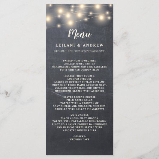 Krijtbord String Lights Bloemen Mason Jar Menu (Voorkant)