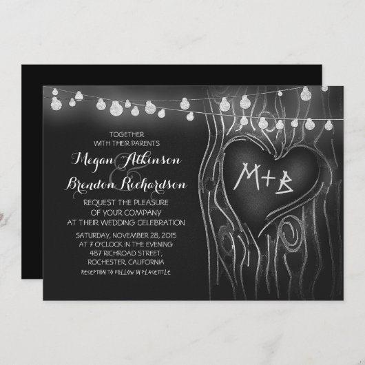 Krijtbord String Lights Tree Romantische bruiloft Kaart (Voorkant / Achterkant)