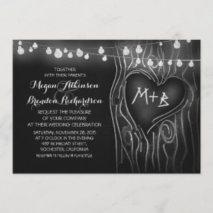 Krijtbord String Lights Tree Romantische bruiloft Kaart