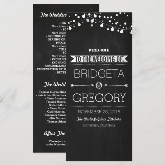 Krijtbord String Lights Trouwprogramma's Programmakaart (Voorkant / Achterkant)