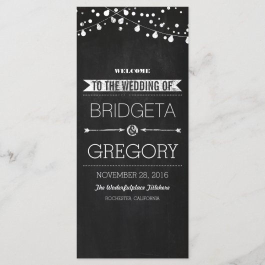 Krijtbord String Lights Trouwprogramma's Programmakaart (Voorkant)