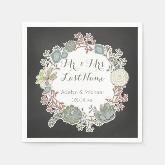 Krijtbord Succulent Krans Trouwpapier Servetten (Voorkant)