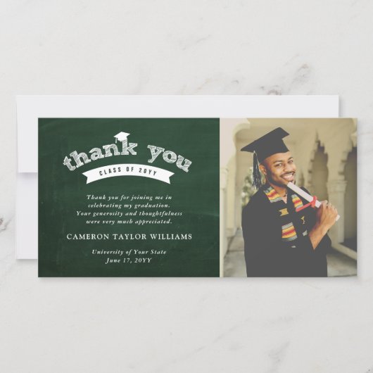 Krijtbord Teken typografie Afstudeerhoed Foto Bedankkaart (Voorkant)