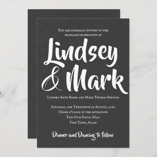 Krijtbord tekst alleen vet script bruiloft kaart (Voorkant / Achterkant)