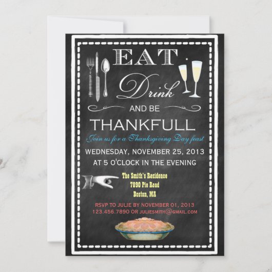 Krijtbord Thanksgiving-dinerfeest Kaart (Voorkant)