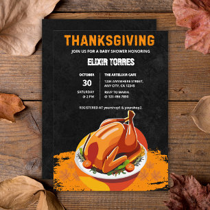 Krijtbord Thanksgiving gebrande Turkije Baby showe Kaart