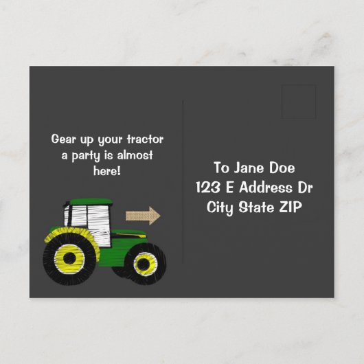 Krijtbord Tractor Uitnodigen, Verjaardag Tractor Uitnodiging Briefkaart (Achterkant)