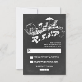 Krijtbord tropisch strand bruiloft RSVP Kaartje