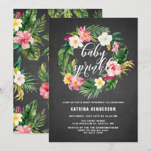 Krijtbord Tropische Bloemen Krans Baby Sprinkle Kaart