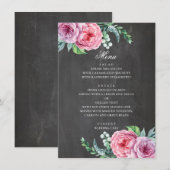Krijtbord trouwen. Boho tuin roze bloemen Menu (Voorkant / Achterkant)