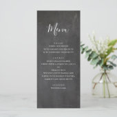 Krijtbord trouwmenu. Modern grijs diner menu (Staand voorkant)