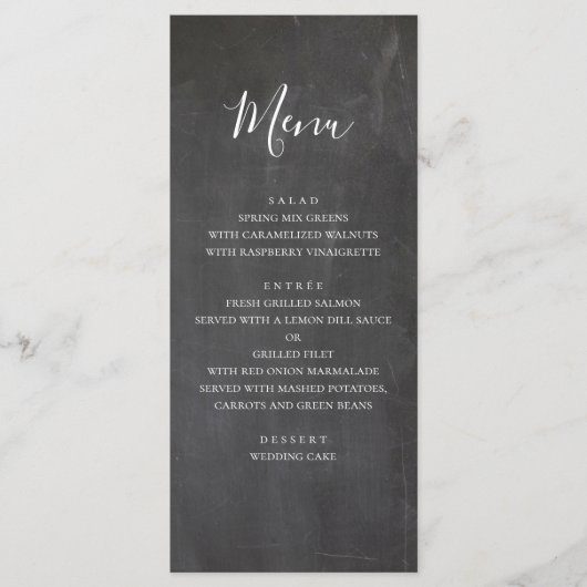 Krijtbord trouwmenu. Modern grijs diner menu (Voorkant)