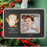 Krijtbord Uil 1e kerst Foto Ornament<br><div class="desc">Schattigee bosdieren voor een baby meisjes of jongens Eerste Kerstmis. Ja. Overeenkomende objecten beschikbaar in onze winkel.</div>