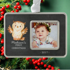 Krijtbord Uil 1e kerst Foto Ornament