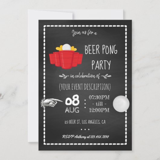 Krijtbord uitnodiging voor Beer Pong-feestviering (Voorkant)