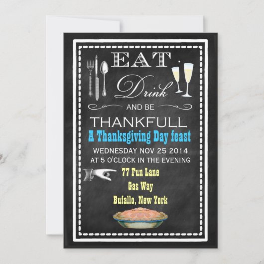 Krijtbord uitnodigingen voor Thanksgiving dinerfee (Voorkant)