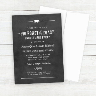 Krijtbord Varkensbarbecue en Toast Verloving Feest Kaart